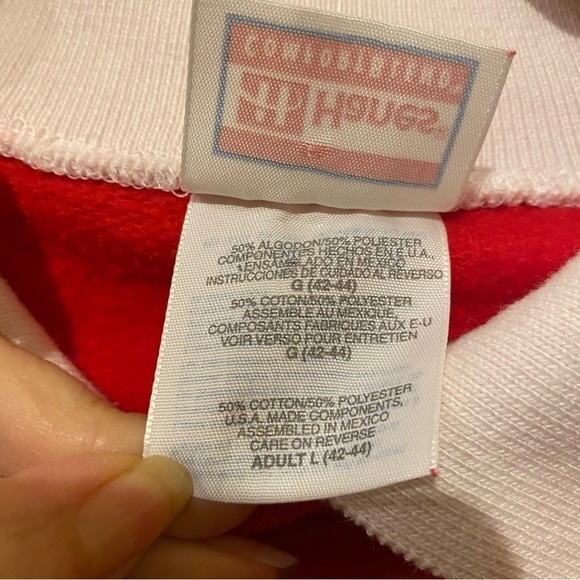 Vintage HANES Women Red Cat & Mouse Xmas Holidays Collar Sweatshirt Size Large - Picture 7 of 8